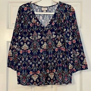 St. John’s Bay Women’s V-Neck Floral Blouse Size XL